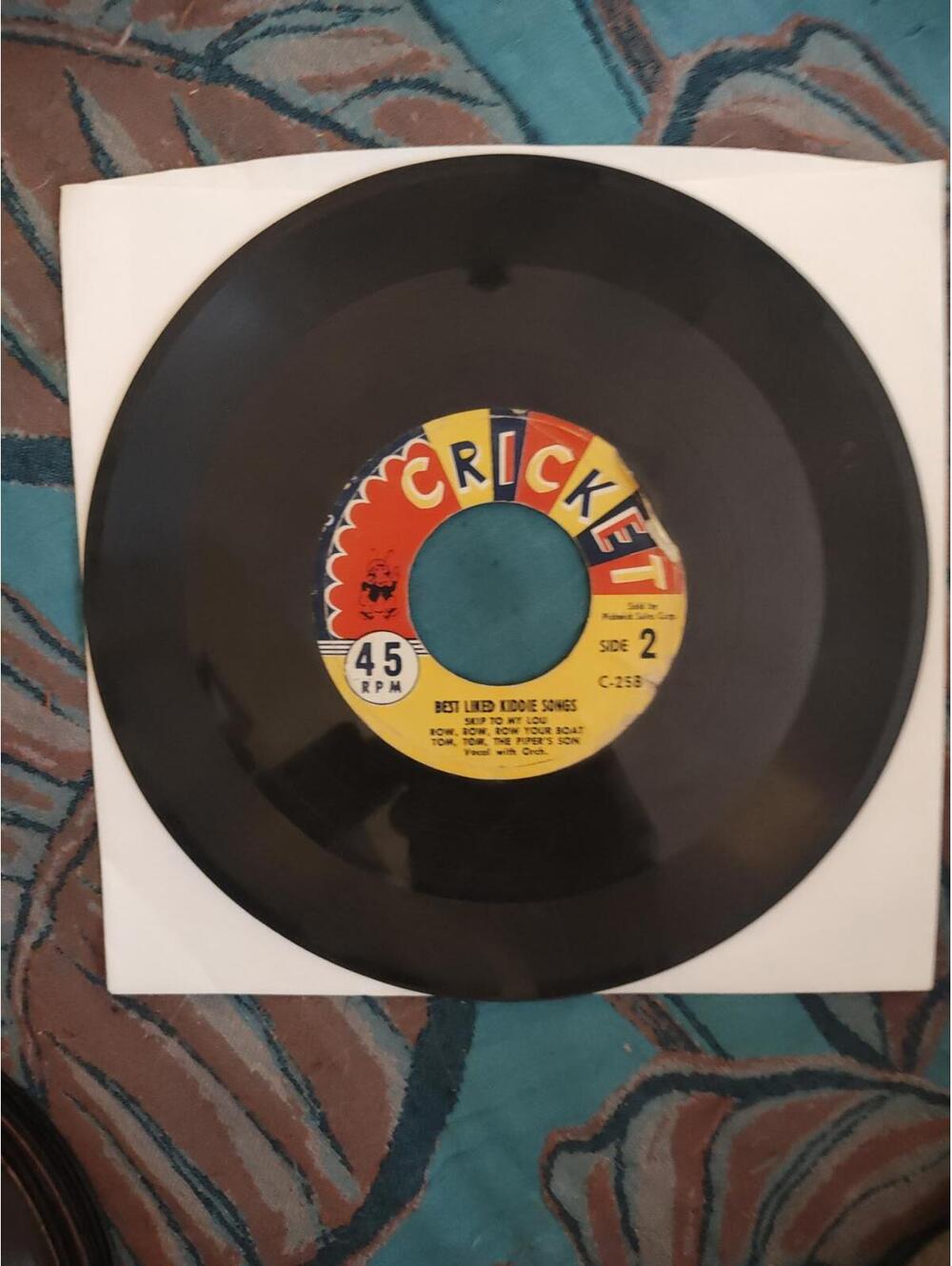 Vintage kids Cricket record- Cinderella /best loved songs 45